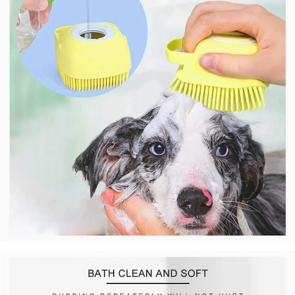 DUALSHINE Upgraded Dog Bath Brush,Dog Scrubber Best Pet Bathing Tool & shampoo
